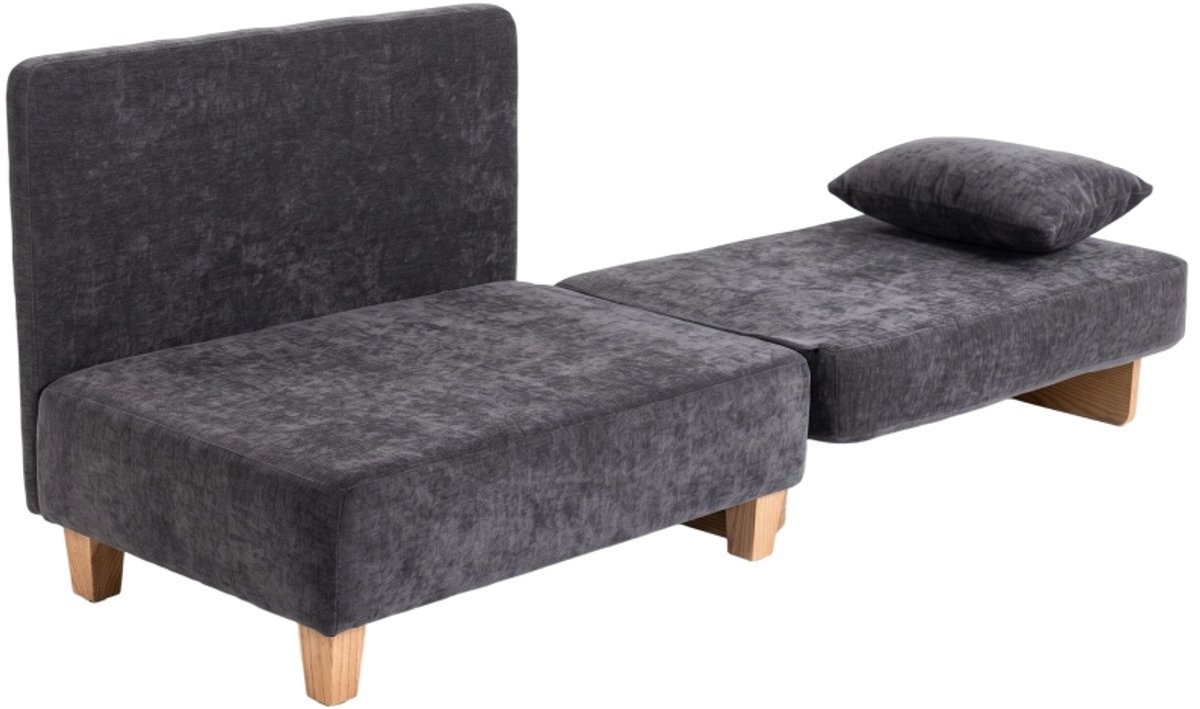 MIVRAY Fauteuil 94 x 63 x 89 cm - 2-in-1 Klapbaar Met 2 Kussens En Zijvakken - Voor Woonkamer En Logeerkamer - Stof - Donkergrijs