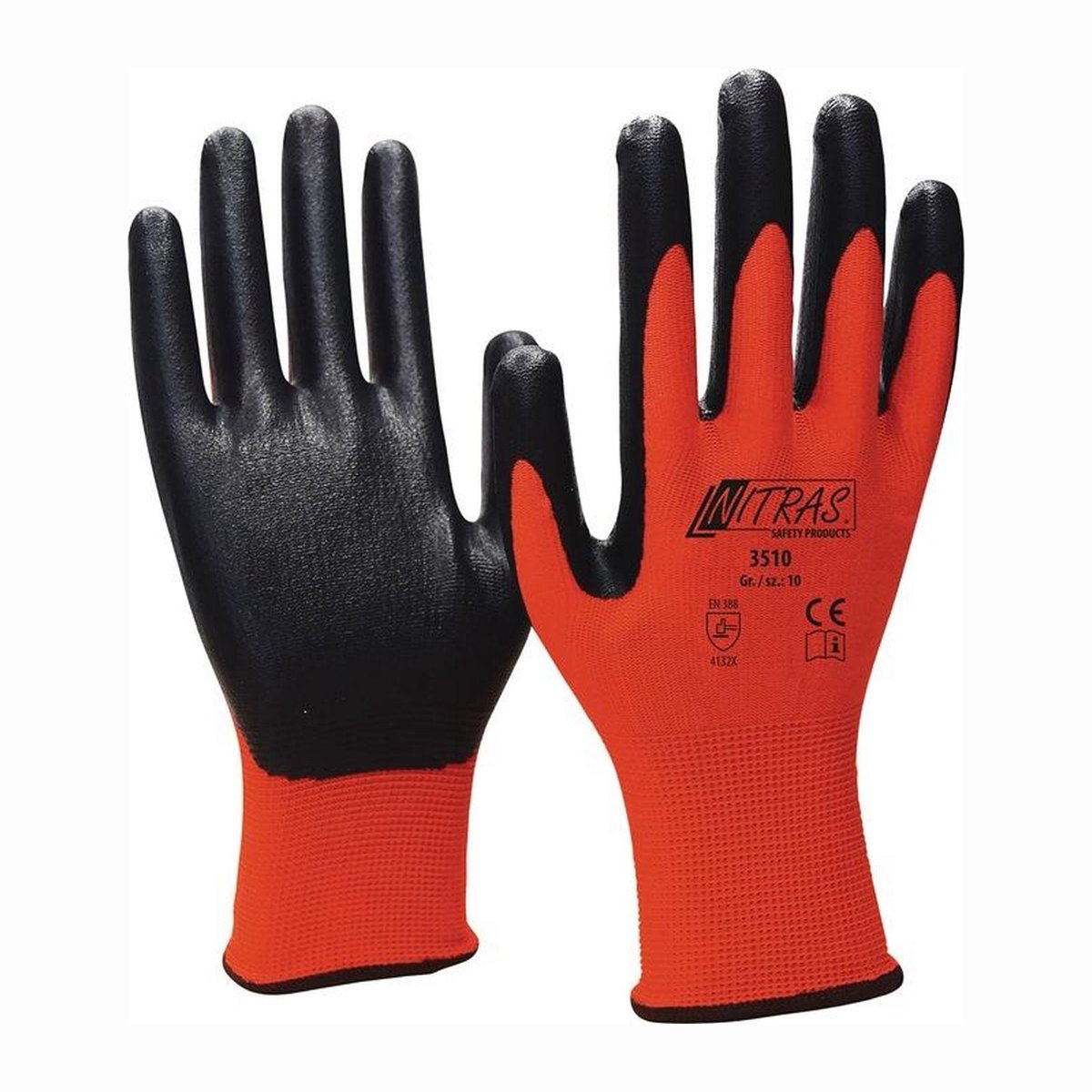 Nitras Handschoenen Nitril rood / zwart Foam maat 10 - 3510-10