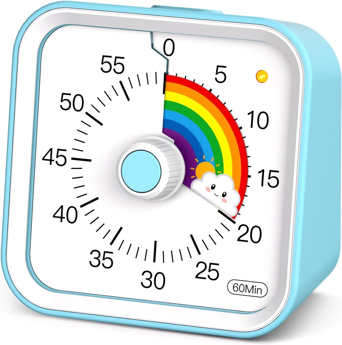 Timer voor kinderen met pauzefunctie, schattige stille timer met regenboog voor klaslokaal, onderwijs, taak, keuken, 60 minuten afteltimer voor tijdbeheer voor ADHD (regenboogblauw)