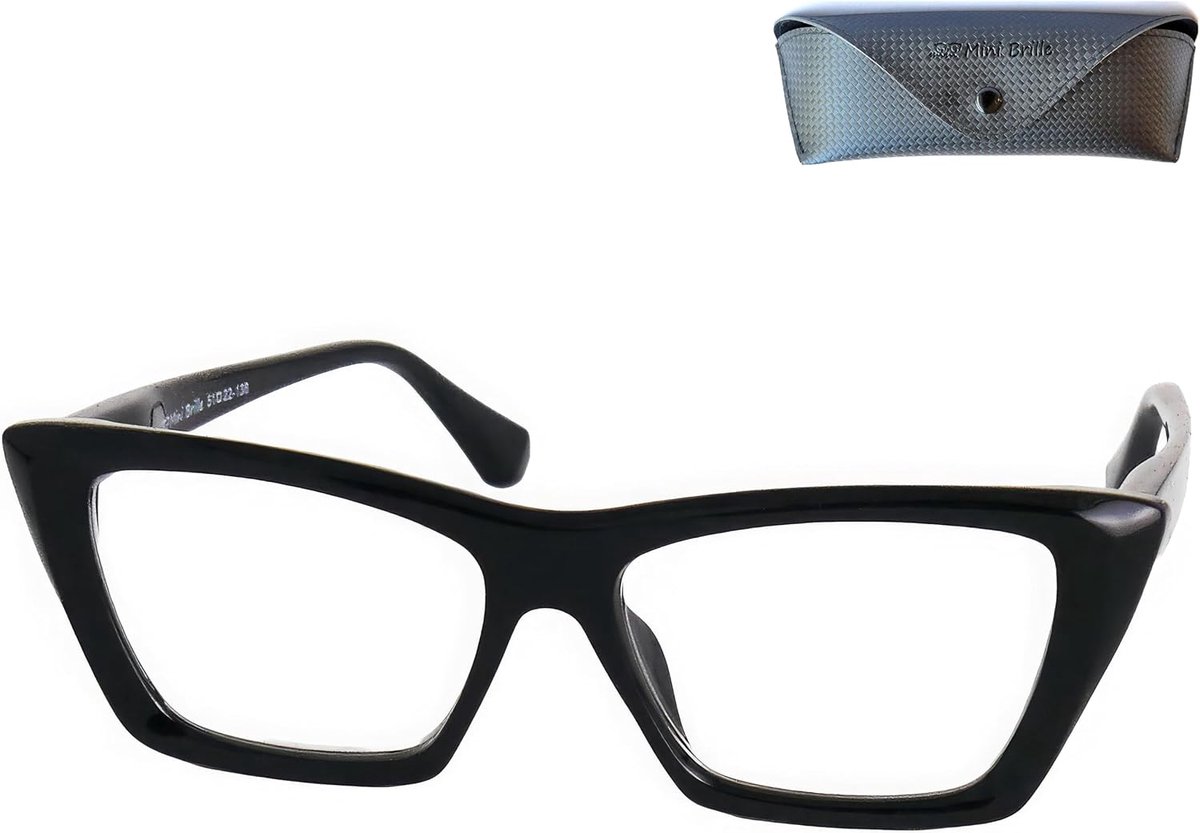 Cat-eye oversize leesbril +1.5 – dik kunststof montuur, incl. etui | Familie met vierkante of rechthoekige kattenogen, dik kunststof frame, veerscharnieren en etui