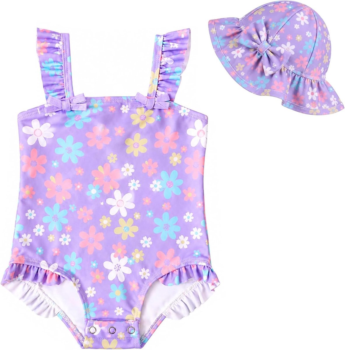Badpak voor kleine meisjes, eendelig babybadpak met zonnehoed, schattige strandbadmode, sneldrogend badpak voor kinderen van 3 tot 36 maanden