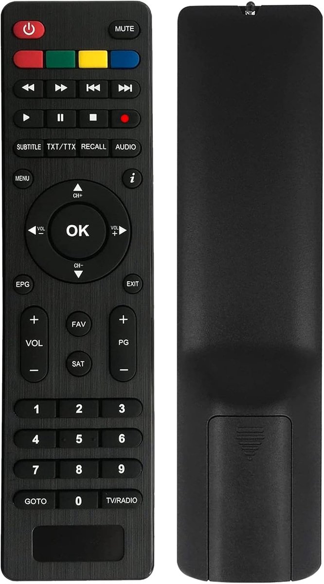 Universele 9-in-1 compatibele afstandsbediening voor DVB-T TNT-ontvanger - Redline, HD Line, Geant, Tiger, Sky, Drake, Servimat, Istar, Samsat, Trumax, Dynavision, Head, Echosonic, Regular, zwart