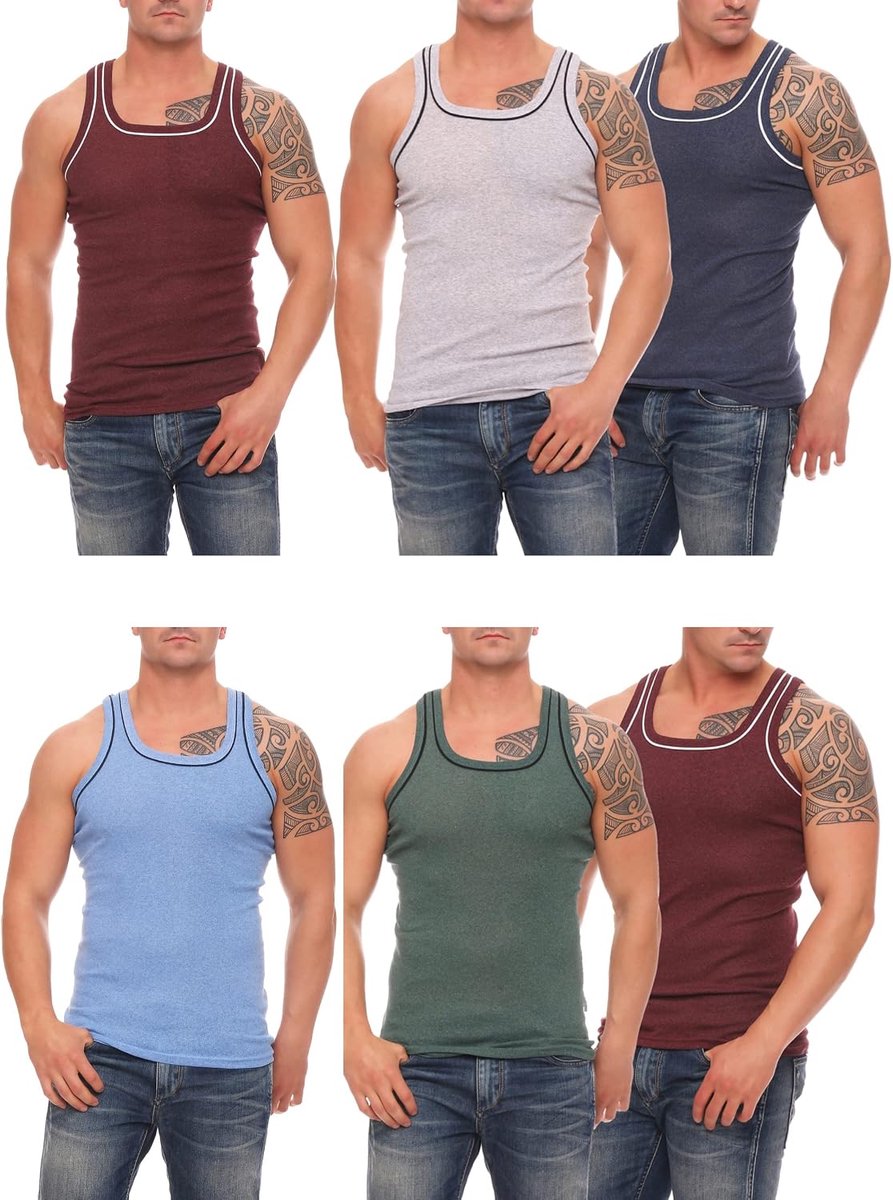 Underwear 4 | 6 | 12 | stuks gekleurde herenonderhemden; okselshirts tanktops in verschillende kleurenmengsels, maten M tot 7XL