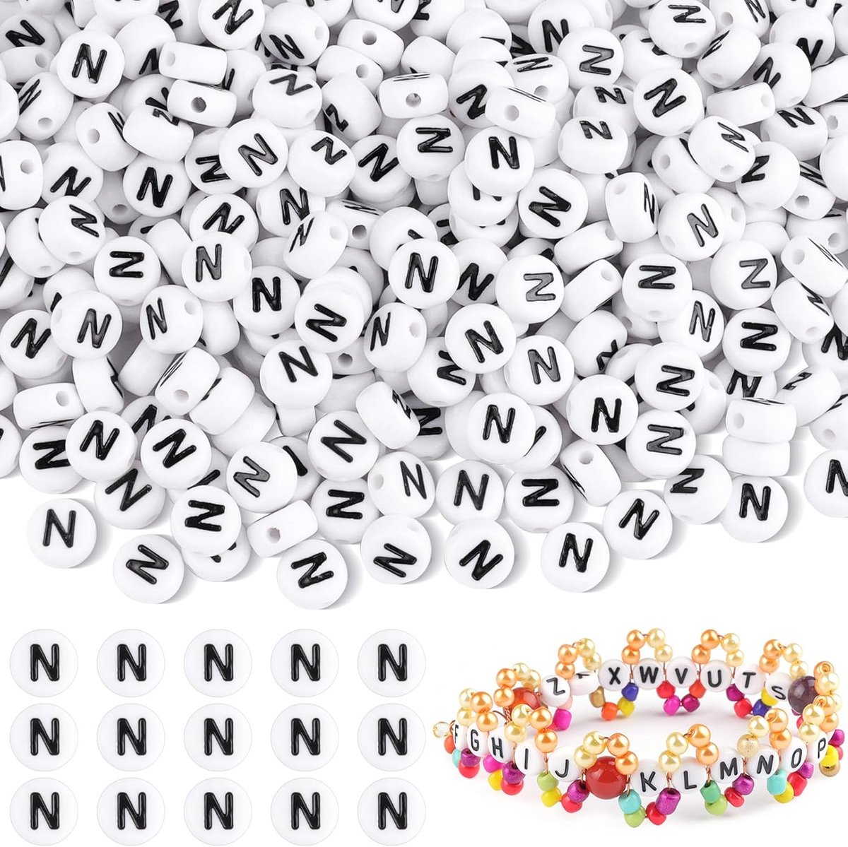 Kralen N voor armbanden, ronde letterkralen om te rijgen, letterkralen, armbanden zelf maken, voor doe-het-zelf sieraden en knutselen