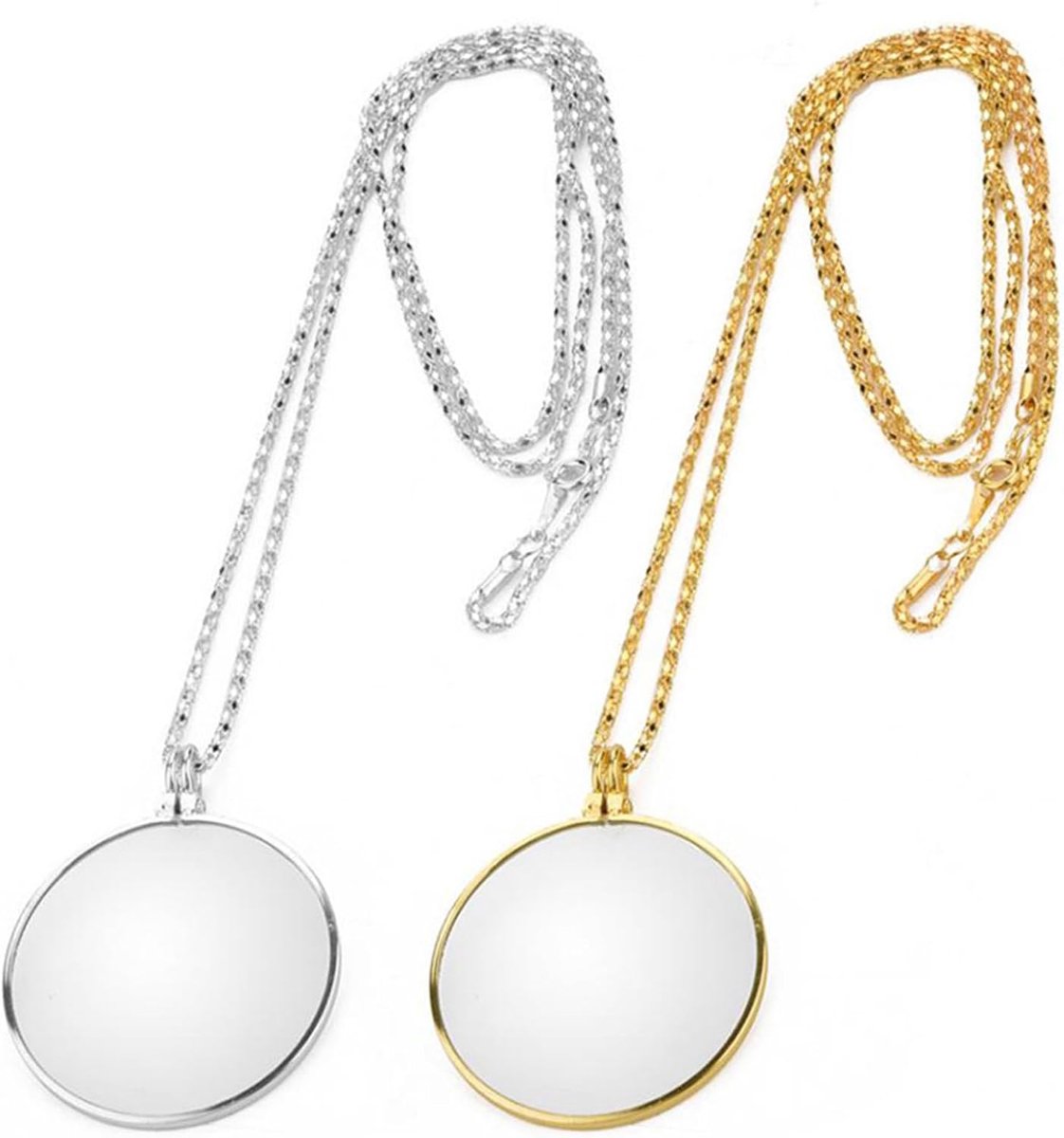 2 stuks vergrootglas, monoclair kostuum, 5 x monoculaire vergrootglas met halsketting, hangende vergrootketting voor monokel, halsketting, vergrootglas, draagbare vergroting glas voor het lezen van