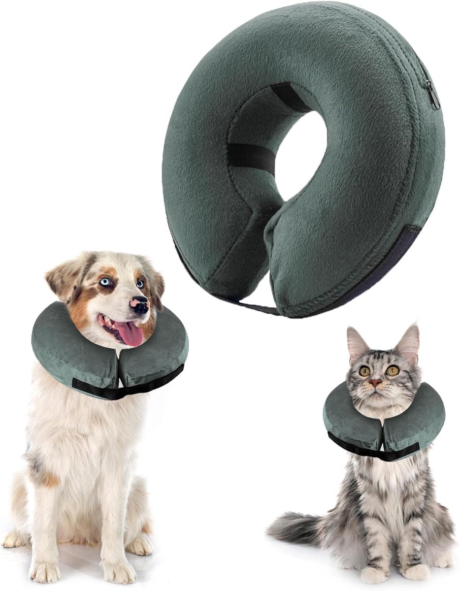 Halsband voor hond en kat, verstelbare klittenbandsluiting, hondenhalsband voor operaties of wondgenezing, anti-bijten, anti-likken (grijs, XS)