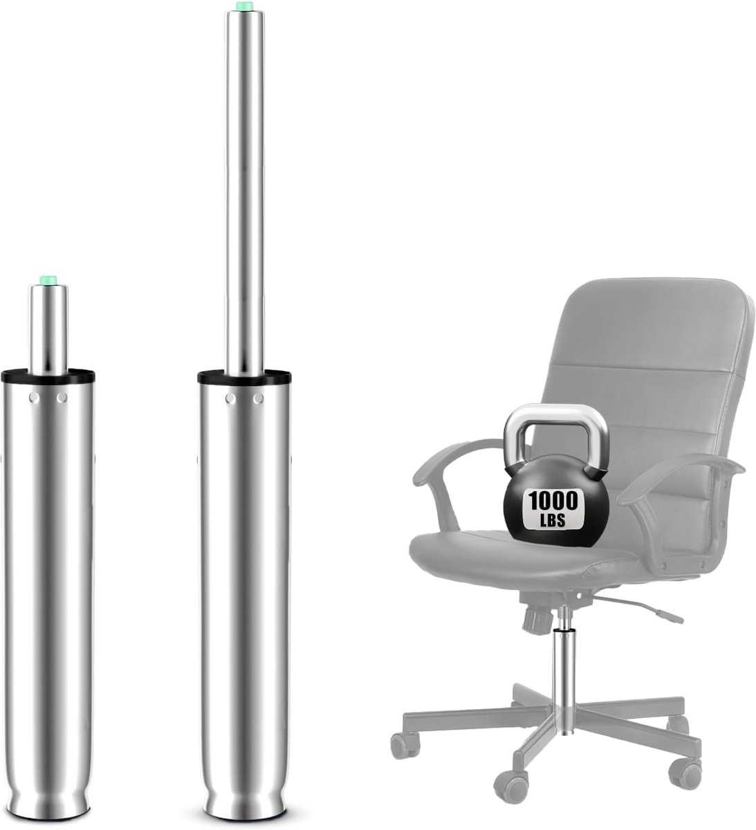 Mart Gasveer bureaustoel lang 297 mm - 437 mm, gasdrukdemper, belastbaar tot 450 kg, bureaustoel reserveonderdelen, TÜV, klasse 4, universele pasvorm (zilver, niet voor IKEA en Topstar)