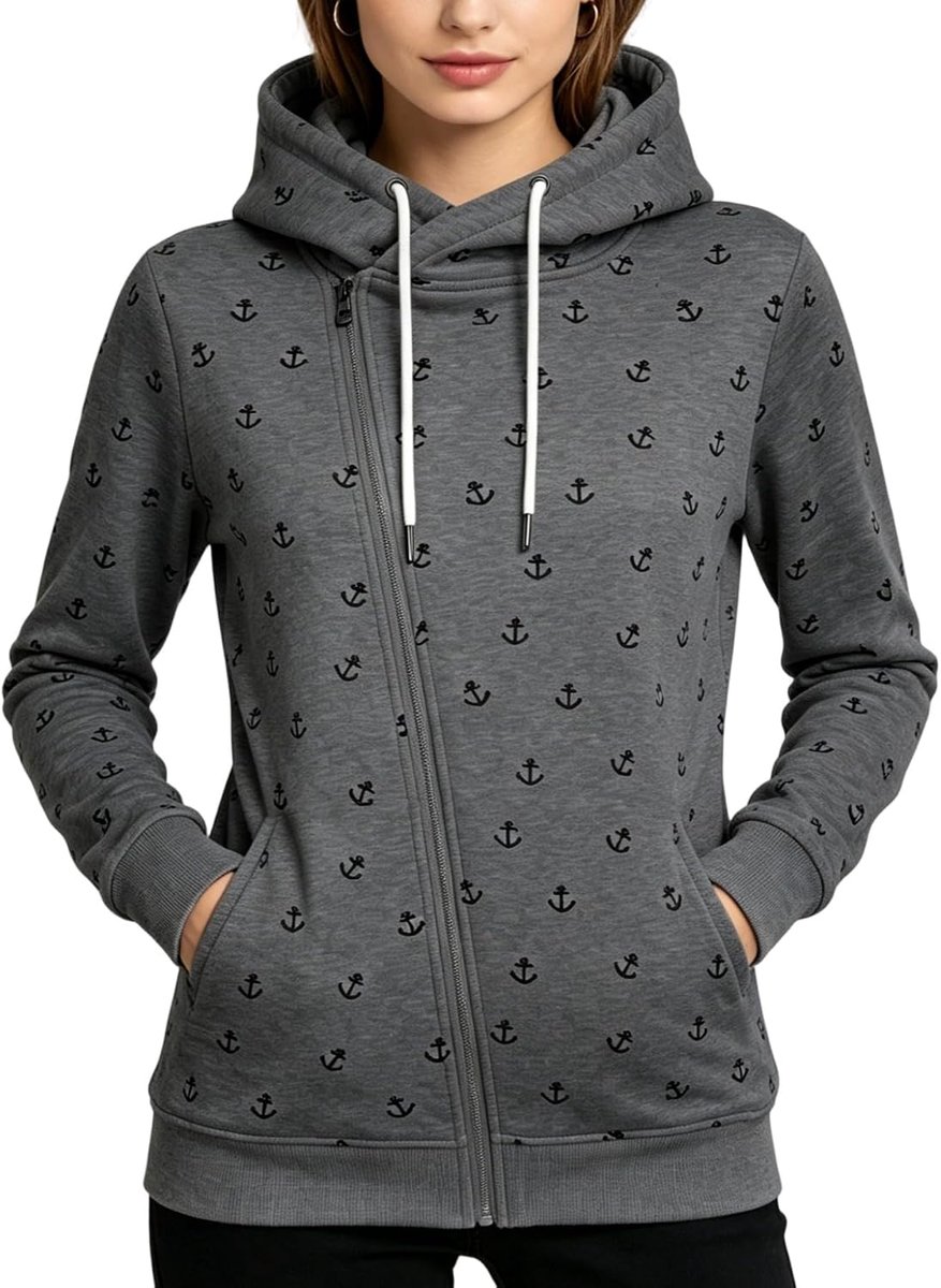 Kissnite Vicky Zip Hoodie voor dames, sweatjack, jas met capuchon, bovenstuk, sweatshirt, modieuze pullover met capuchon