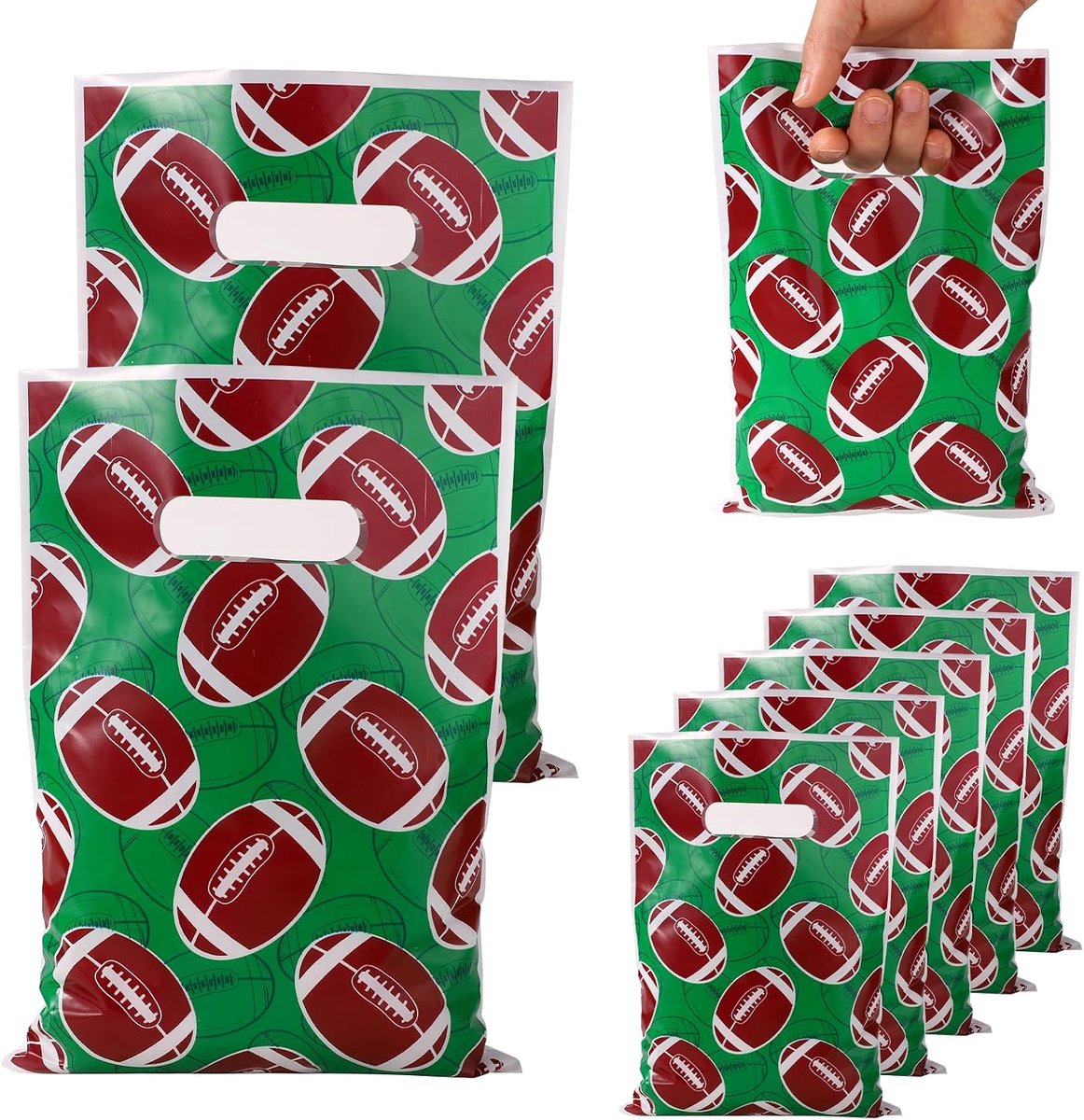 50 Stuks Voetbal Goodiebags, Plastic Rugby Cadeautas Voetbal Feesttassen Sportfeest Traktatie Snoep Snacktassen voor Kinderen Tieners Spellen Sport Feestbenodigdheden