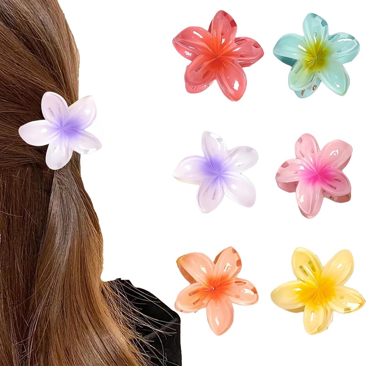 6 stuks haarspelden voor dames, haarspelden in bloemenvorm voor vrouwen, Hawaiiaanse plumeria haarspelden, dikke haaraccessoires, cadeaus voor vrouwen en meisjes