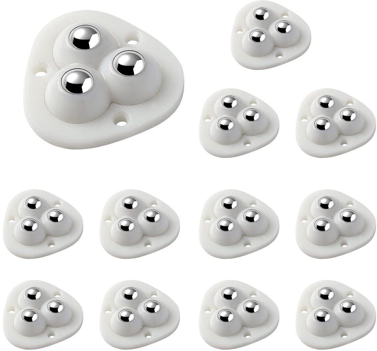Meubelrollen, 12 stuks, zelfklevende kogelrollen, kleine meubelwielen, kogelrollen, platte 360 graden kogelrol met 3 bevestigingsgaten, voor kleine meubelvuilnisemmer-box-doe-het-zelfprojecten