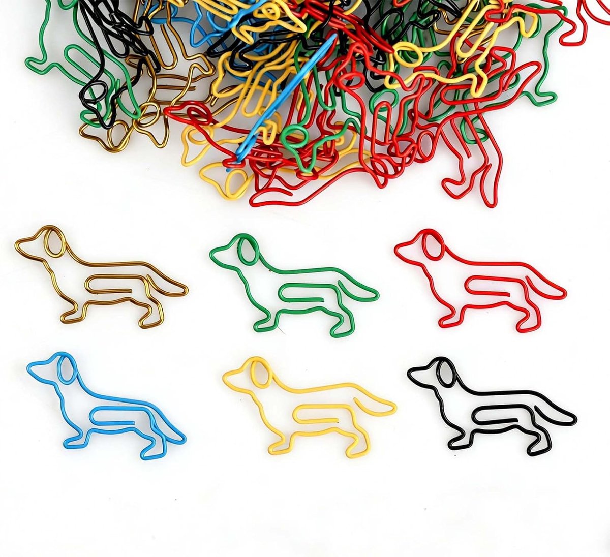 Clips, 100 stuks metalen klemmen, model teckel, school en persoonlijk gebruik, 38 mm, kleurrijke paperclips voor boek, papier, memo, papier, kaarten, posters, foto's