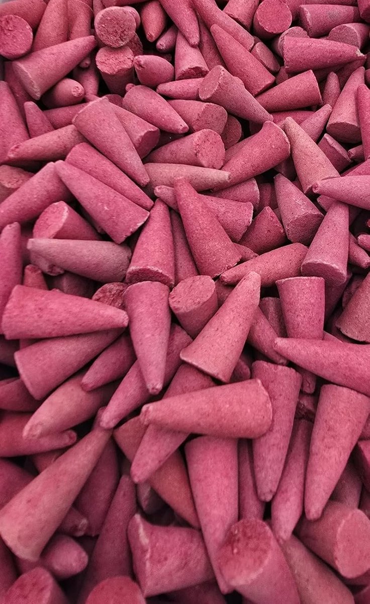 Wierookkegel, appelkaneel geur, rood, 50 stuks, 20 minuten brandduur, handgemaakt, kegelvorm voor een aangename sfeer in de kamer