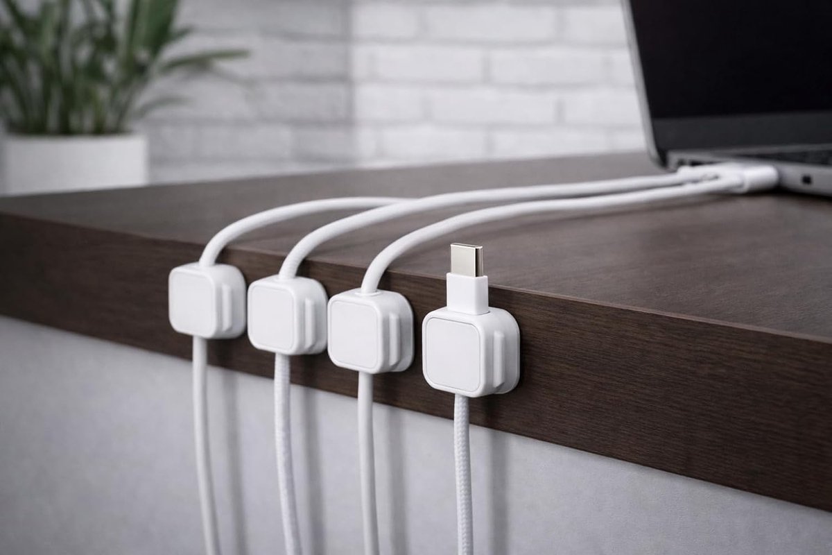 Kabelclips, verstelbare kabelorganizer, magnetisch kabelmanagement, zelfklevende kabelhouder voor bureau, nachtkastje, oplaadkabels, HDMI, USB, audiokabel, zwart