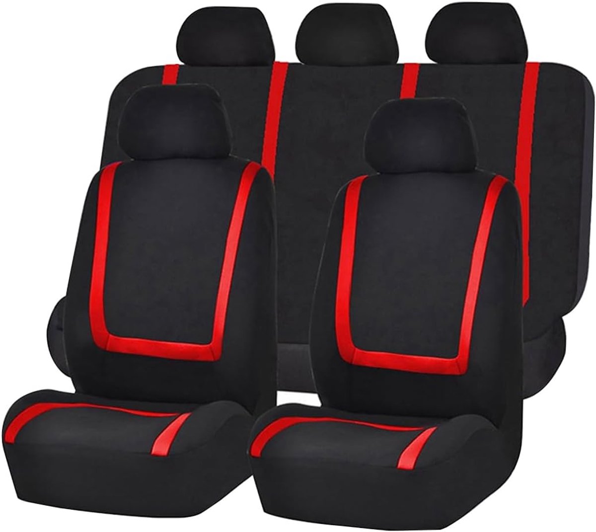 9 stuks klassieke autostoelhoezen, stoelbeschermer, autobeschermhoes, autostoel, autostoelhoezen, complete set, ideale pasvorm en perfecte bescherming voor autostoelen (Rood)