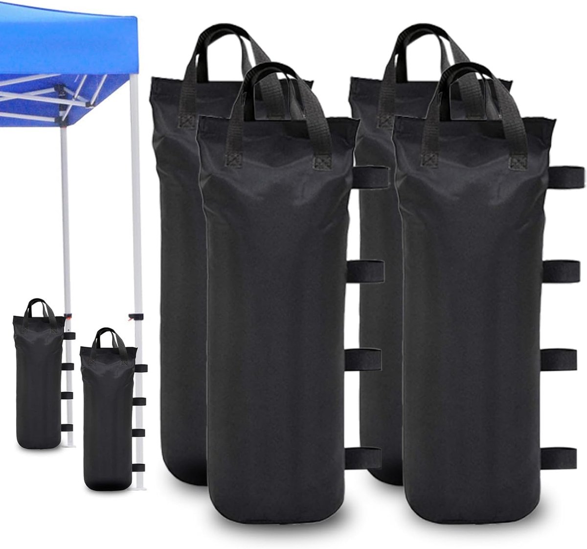 Gewichten, set van 4 gewichtzakken, hoogwaardige zandzakken, paviljoen, poten voor robuuste en onmiddellijke paviljoen, schuilplaatsen, verzwaarde voeten, paviljoen, zwart