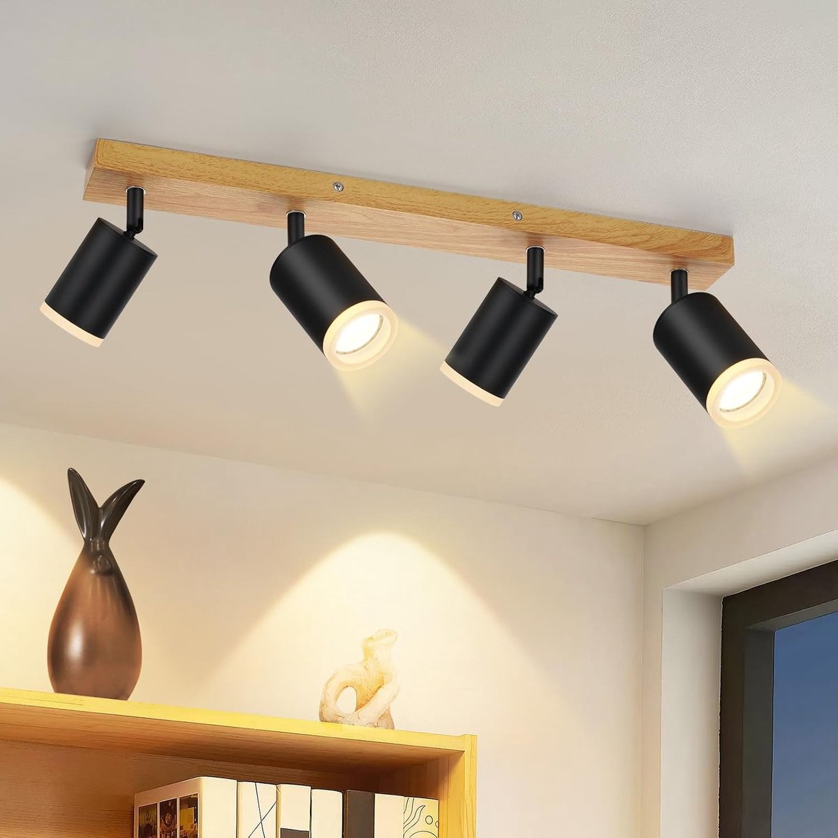 Plafondspots Zwart - Keukenlamp Hout GU10 Wandspot | 350° Draaibaar Vintage Keuken Spot Industrial Retro Spots voor Woonkamer Slaapkamer Hal (Zonder lichtbronnen)
