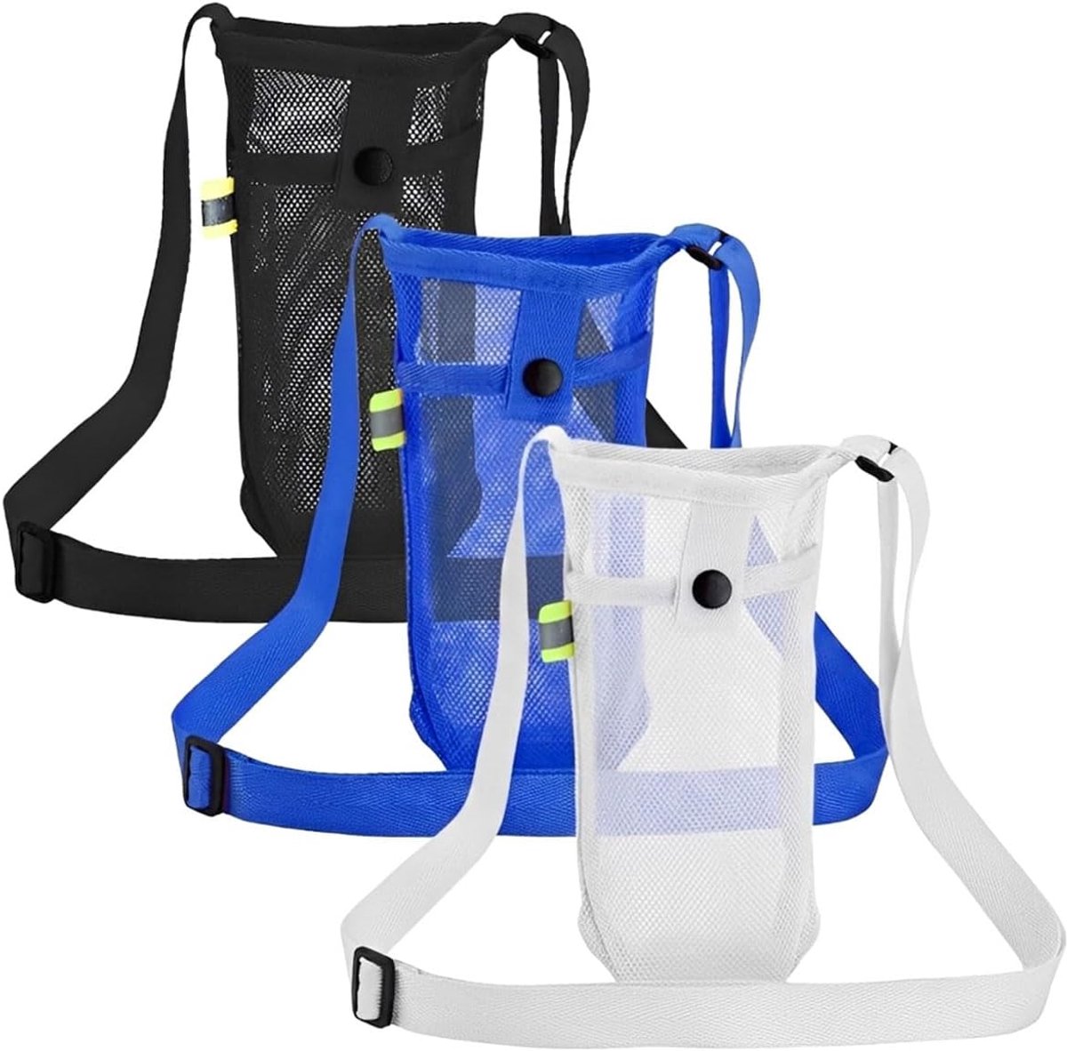 3 stuks waterflessenhouders met verstelbare riem, ademende netzak voor thermosfles, flessenhouder, riem voor wandelen, fitnessstudio, camping, reizen, festival