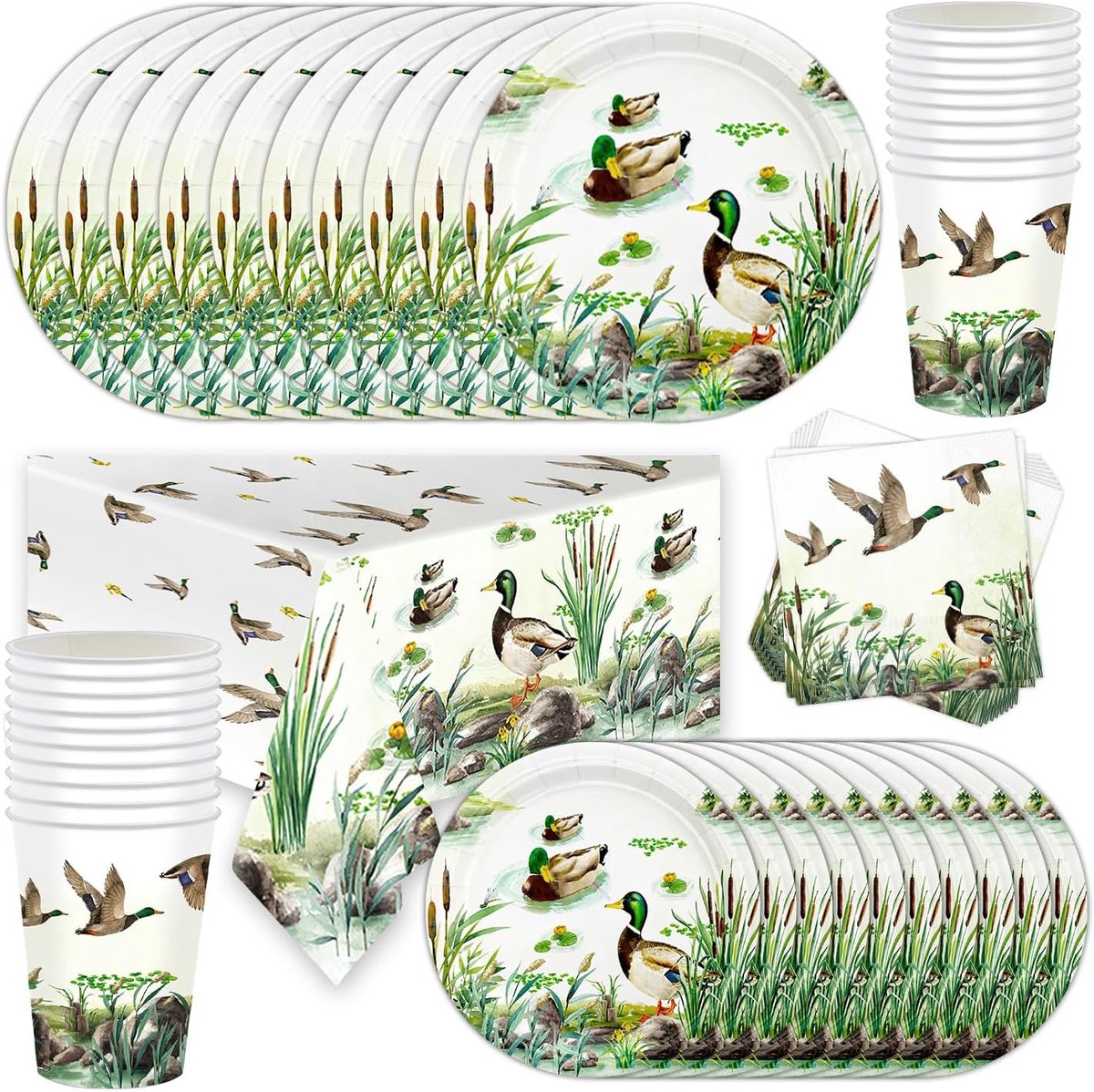 Duck Partyservies, lente vogel thema, kinderverjaardag feestservies, bevat borden, kopjes, servetten en tafelkleden, verjaardag voor 20 personen