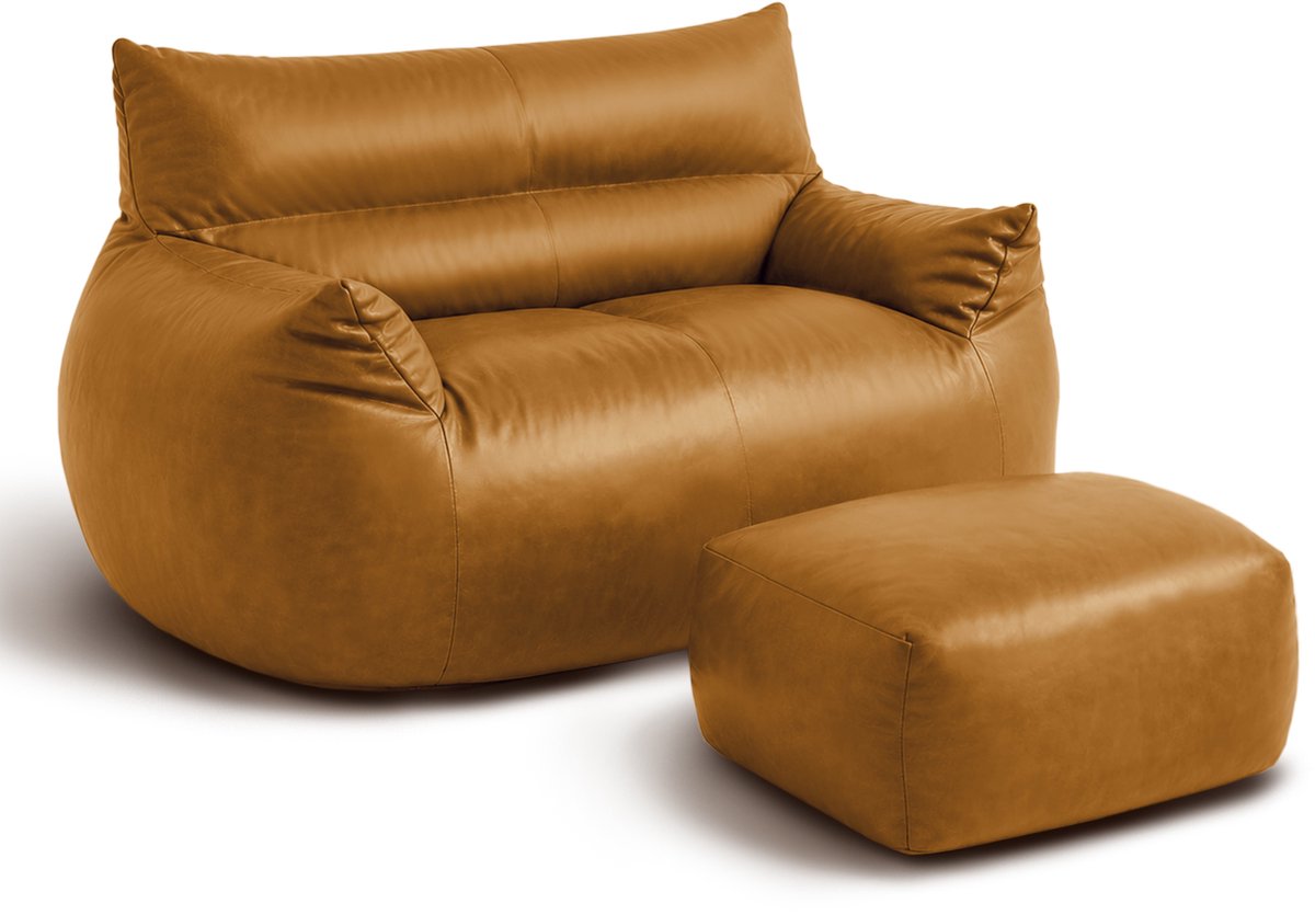COVREO Zitzak 135x100x75 cm bruin kunstleer, met voetenbank en rugleuning