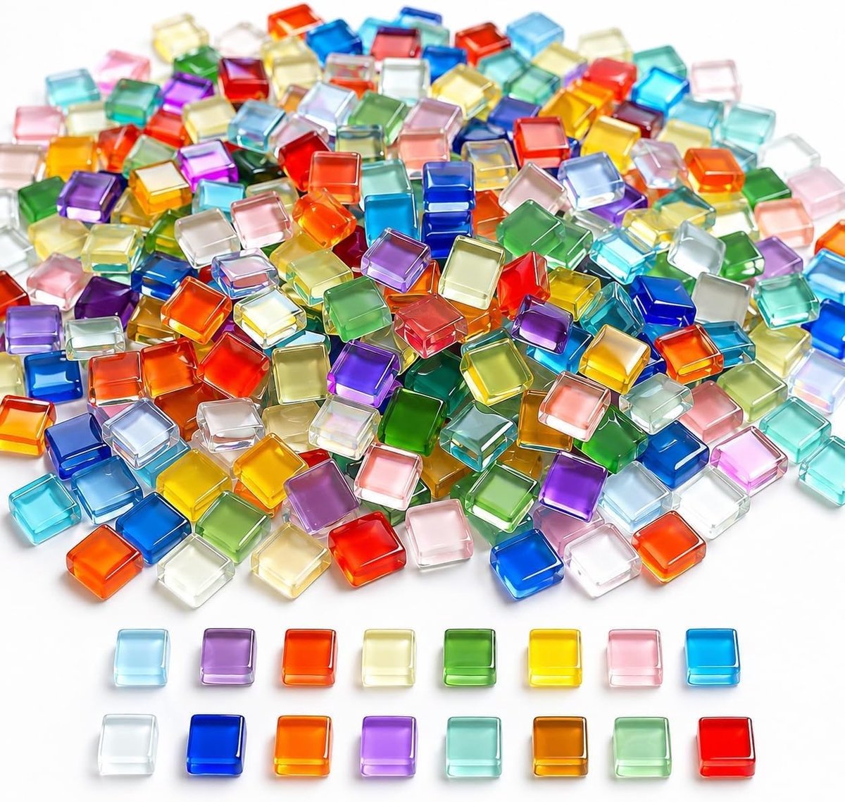 500 g glazen mozaïektegels - kleurrijke mozaïeksteentjes 1 x 1 cm voor DIY - Kleurrijk en doorschijnend glas: 500 g tegels van 1 x 1 x 0 - 4 cm voor hobbyisten - vazen - bloempotten en DIY decoratie