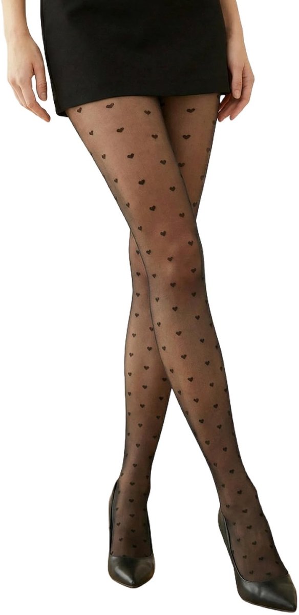 SolidKeus - Zwarte Panty met Transparante Hartprint