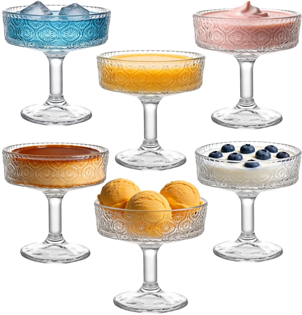SolidKeus - Set van 6 Elegante Dessertglazen met Steel 300 ml
