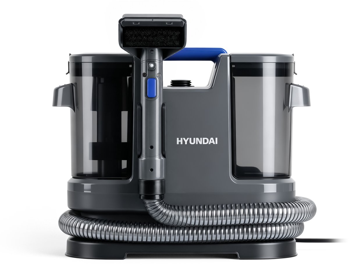 Hyundai Electronics - 1400W - Elektrische Vlekkenreiniger - 2 in 1 Koud en Warm Water - Met zelfreinigende functie - 15 kPa zuigkracht - Blauw en Grijs