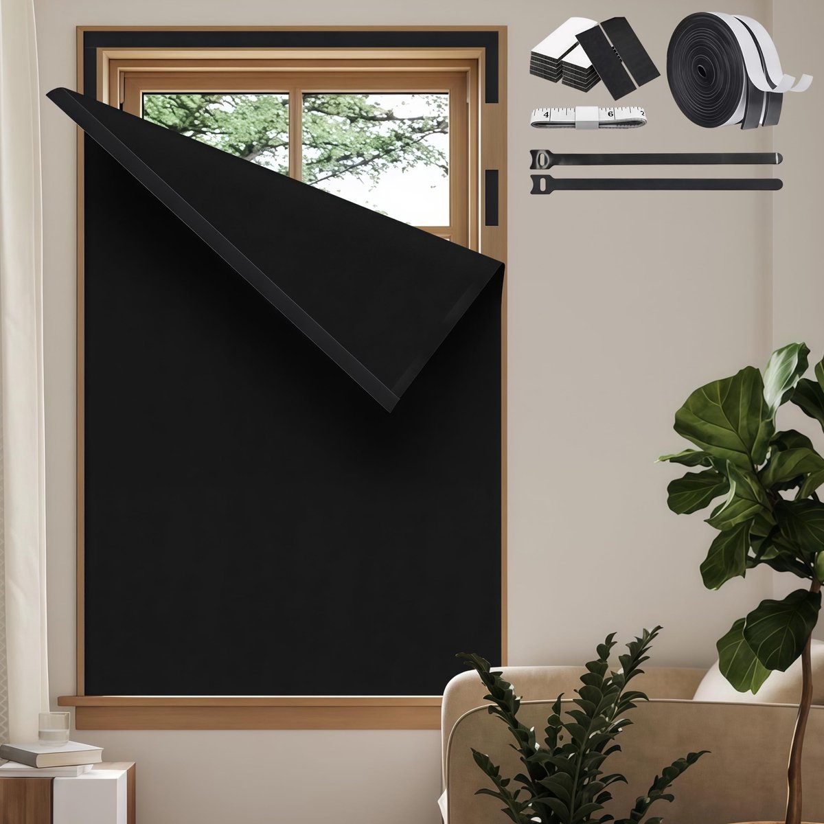 SolidKeus - Zwarte Blackout Rolgordijn zonder Boren, 100 x 150 cm