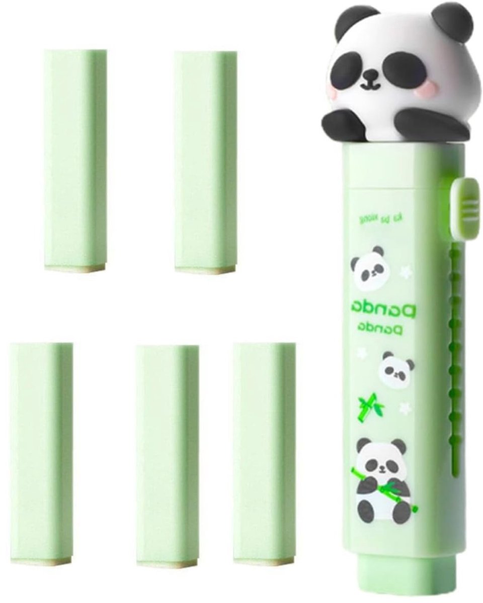 SolidKeus - Set van 6 Schattige Panda Gum voor Schrijven en Tekenen