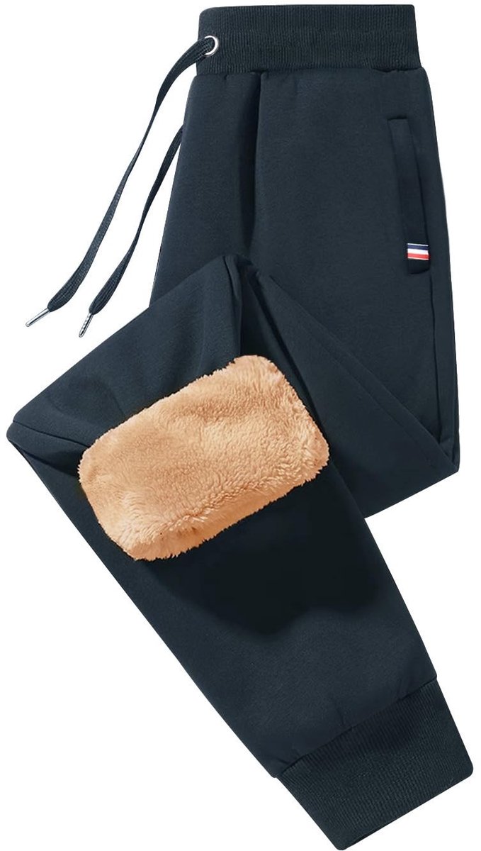SolidKeus - Fleece Gevoerde Joggingbroek voor Heren met Ritszakken