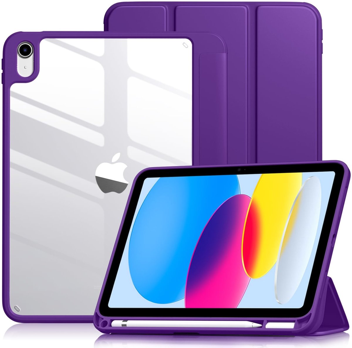 SolidKeus - Hoes voor iPad A16 11e/10e Generatie met Stylus Houder en Transparante Achterkant Paars