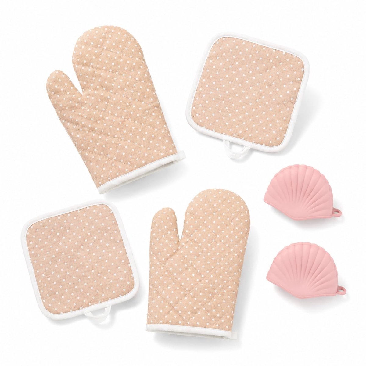 SolidKeus - Set van 6 Ovenhandschoenen en Pothouders in Roze