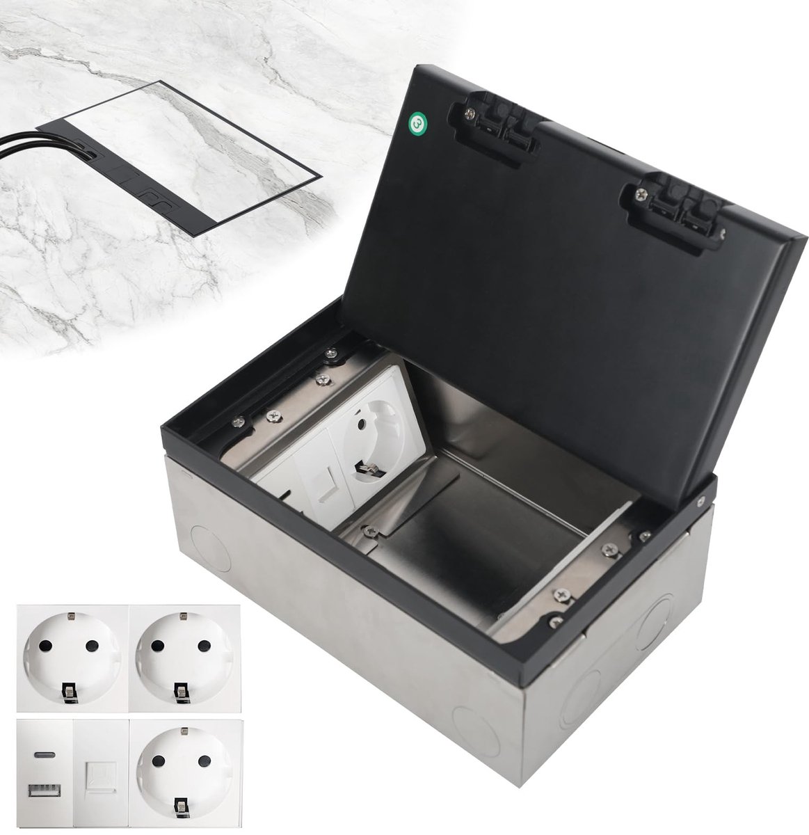 SolidKeus - Vloerstopcontact Roestvrij Staal met USB en RJ45