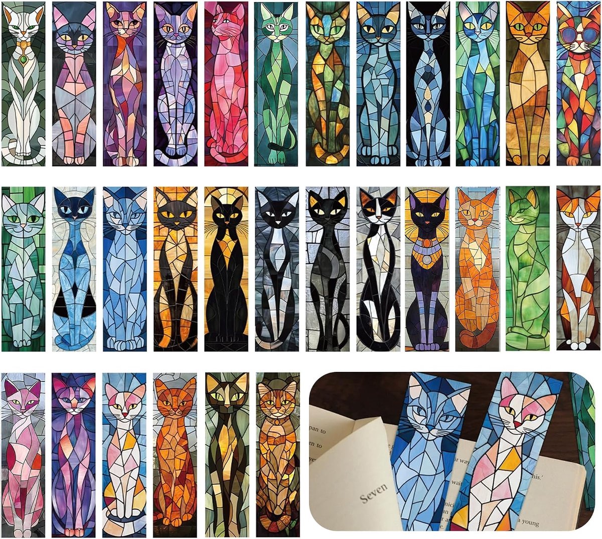 30 Stuks Katten Boekenleggers Papier Vintage Kleurblok Leesaccessoires - Vintage katten boekenleggers met kleurrijke patronen. Voor boeken - studie en dagelijks lezen met een stijlvolle uitstraling