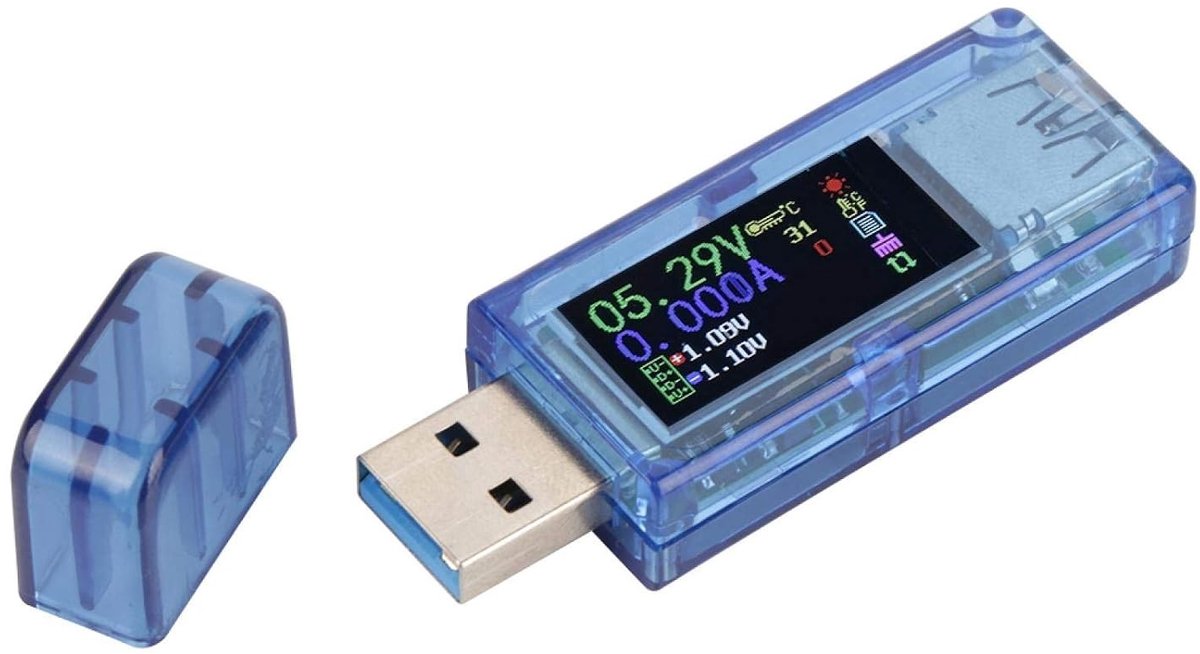 USB Voltmeter Tester - Zwart - 64 x 22 x 12 mm - Hoge Precisie IPS-Display - Voor Mobiele Industrie en Thuisgebruik