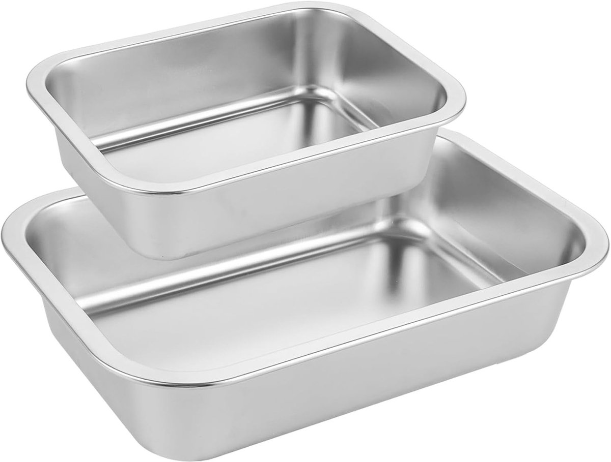 Roestvrijstalen Ovenschaal - Bakvorm Rechthoekig - Koken en Bakken - Set van 2 - 27x20x7 cm en 32x22x7 cm - Zilver