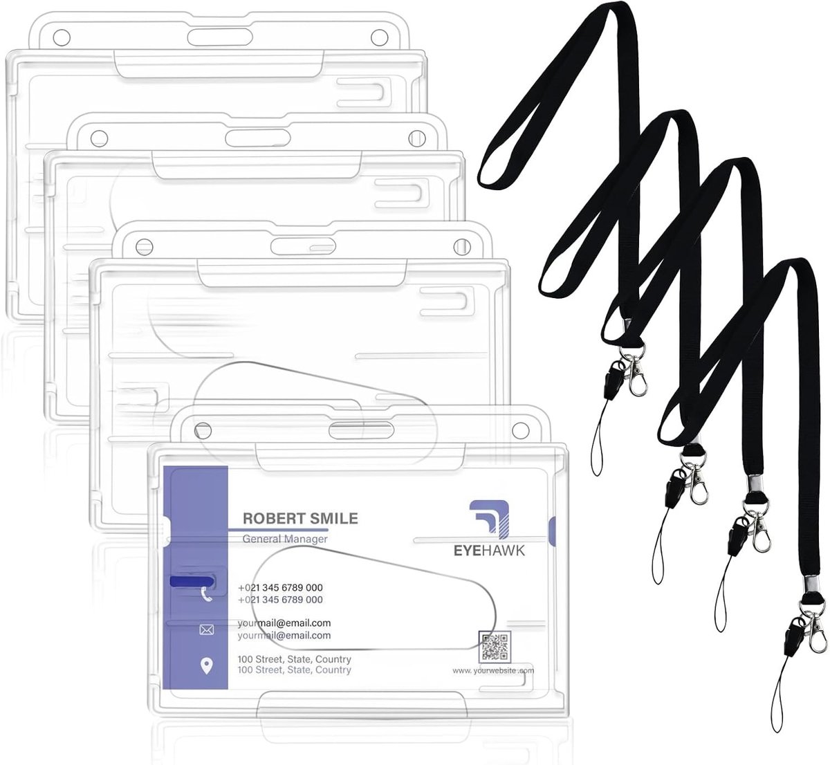 Transparante ID Kaarthouders met Lanyard - Hard Plastic ID Cases met Twee Compartimenten voor Buskaart, Studentenkaart en Identiteitskaarten (Horizontaal)