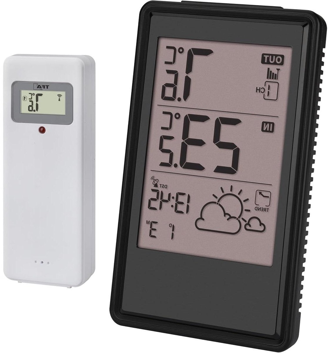Draadloze Weerstation - Weersvoorspeller Buiten - Thuis Weer Checken - 5 Weersymbolen - 100m Bereik - Zwart