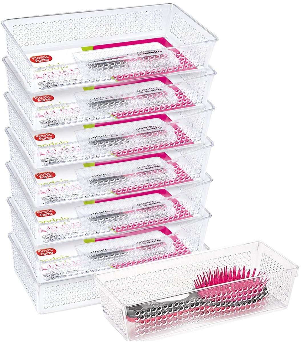 Plasticforte lade organisers bakjes - set 8x stuks - 52 x 44 cm - transparant - kunststof - vakverdelers - opbergbakjes