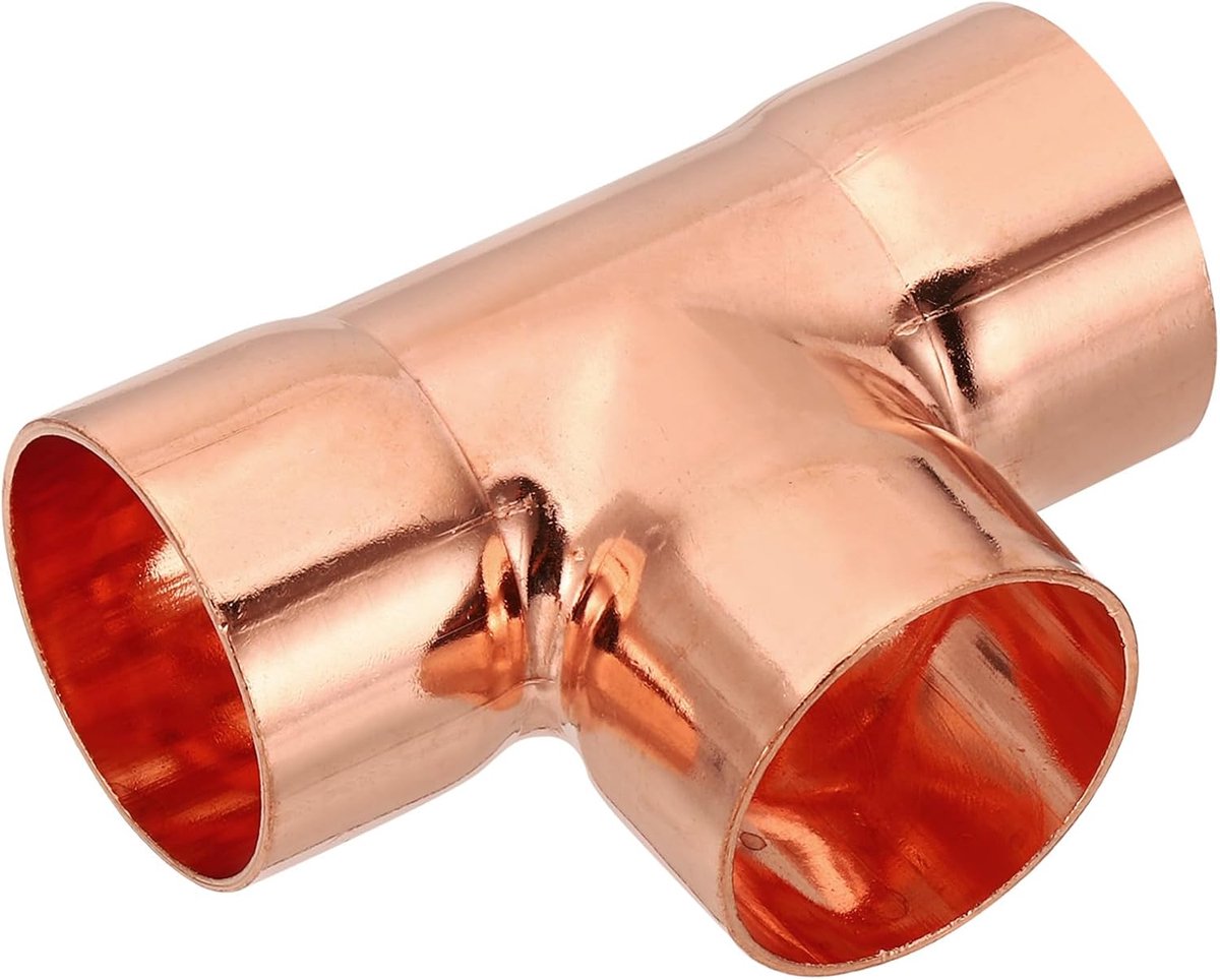 28mm ID 1mm Dikke Tee Koperen Fitting, 1 stks 99.9% 3 Way Puur Koperen Pijpfitting Korte Radius Buis Connector met Zweet Soldeer Aansluiting