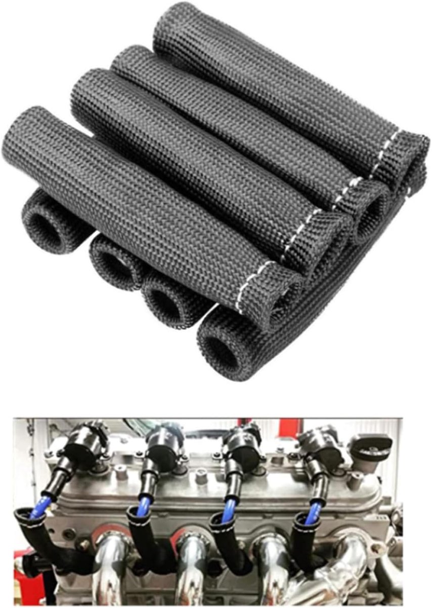 8 Stuks 1200°C Warmte-isolerende Hitteschild voor Bougiekabels | 15 cm Hoes Zwart Universeel voor Auto en Vrachtwagen