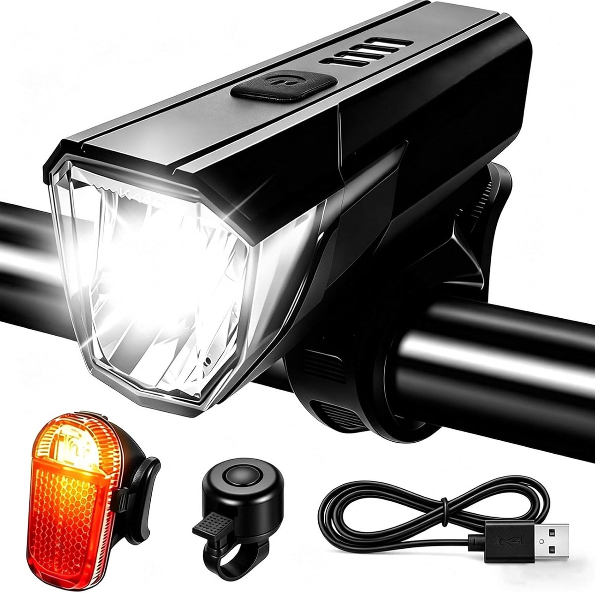 Fietslicht Set - Zwart - LED Verlichting - USB Type C Oplaadbaar - Voor Fietsen en Mountainbiken