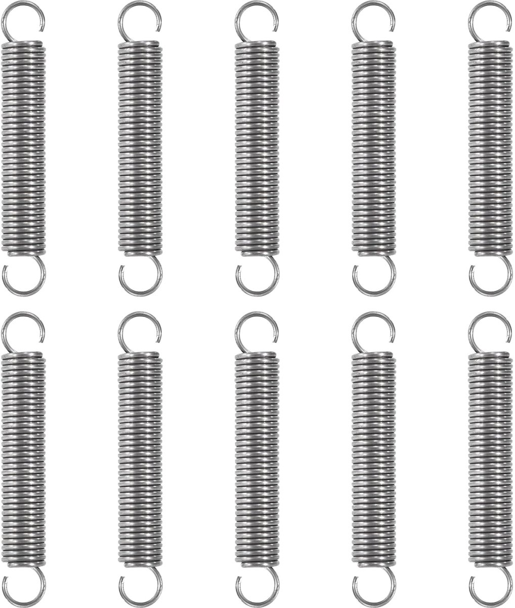 Verlengveren, 50 mm, trekveren met haken, roestvrijstalen veer, buitendiameter 8 mm, draaddiameter 1,0 mm, veerkracht 2,81 kg, 10 stuks