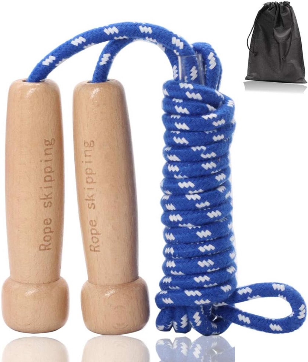 Springtouw voor kinderen, verstelbaar katoenen springtouw met houten handvat voor jongens en meisjes, fitnesstraining/oefening/outdoor-activiteit
