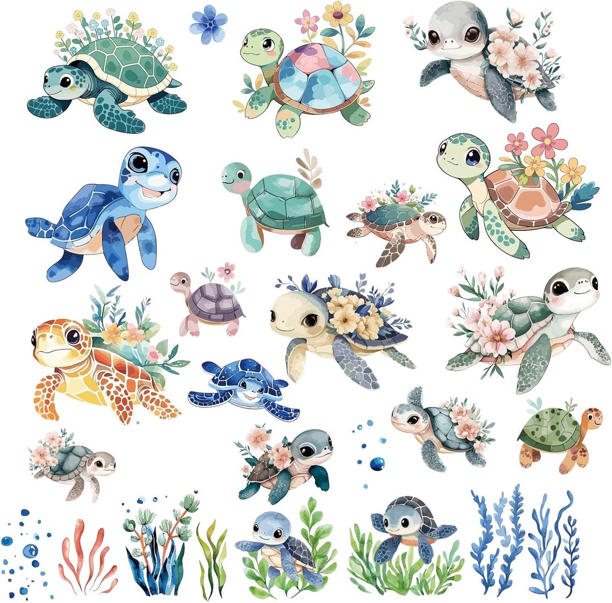 8 vellen 8 stijlen schildpad raamsticker zelfklevende zeegras oceaan muurstickers afpellen en plakken PVC waterdichte decoratie voor slaapkamer thuis trap restaurant keuken vitrine glazen bad