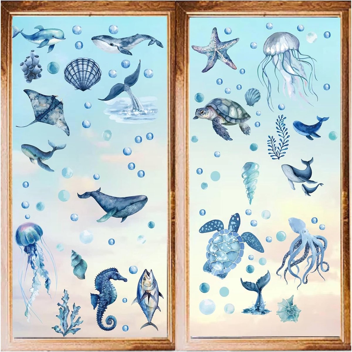8 Stijlen Oceaan Muurstickers Zee Dieren Schildpad Kwallen Raamstickers Blauwe PVC Waterdichte Zelfklevende Muur Cling voor Home Decor Slaapkamer Woonkamer Keuken Showcase Badkamer Gift