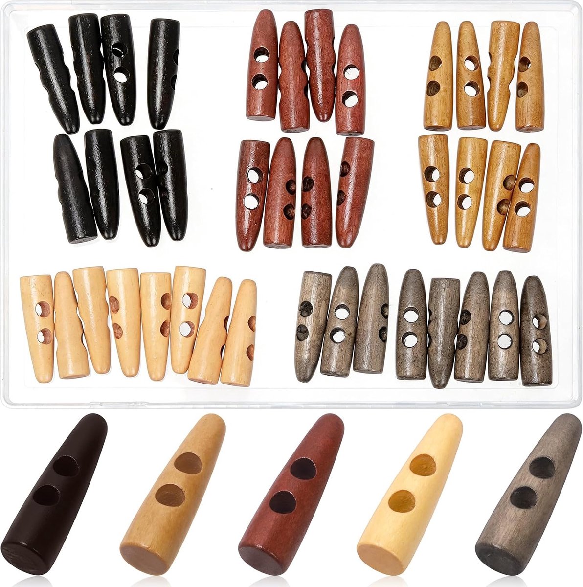 Knopen, 5 kleuren, knekknopen, hoornknopen, houten knopen, accessoires, tuimelknoppen voor kleding, naaien, doe-het-zelf projecten