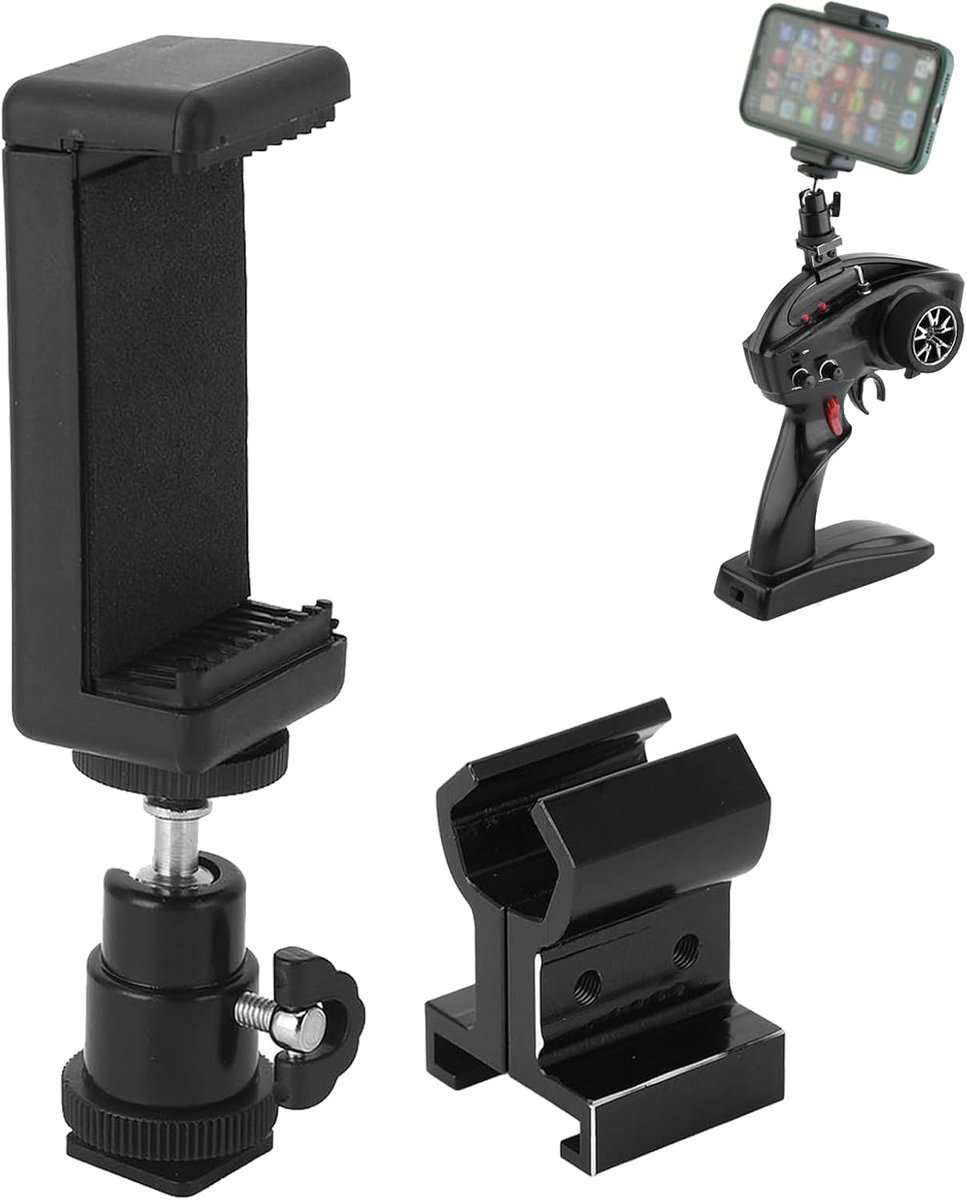 Telefoonhouder voor Traxxas TX TQi Verstelbare stabiele zender Telefoonhouder Metalen telefoonhouder Basisbeugel voor telefoons groter dan 5,5 inch (Black)