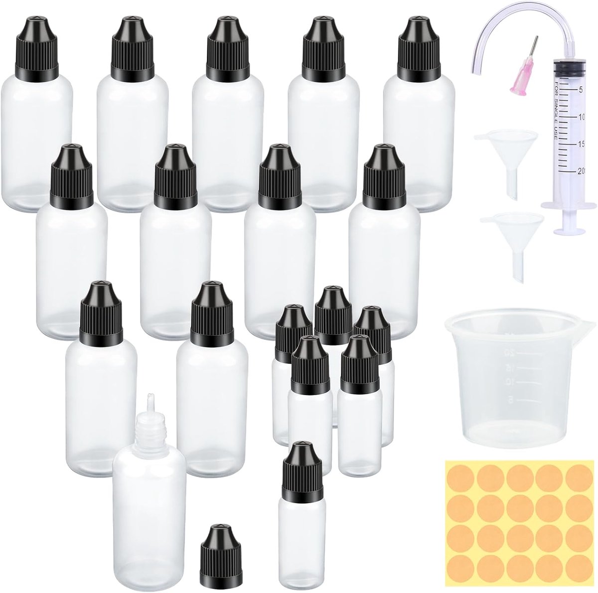 Druppelflessen 6x10ml lege knijpflessen plastic flessen dropper fles met kinderbeveiliging deksel gratis trechter maatbeker transfer pipet